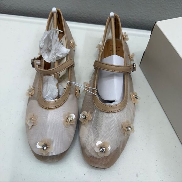 Mary Jane Shoes Size 8 Cream Floral Embellished Flats Memory Foam - Picture 8 of 9